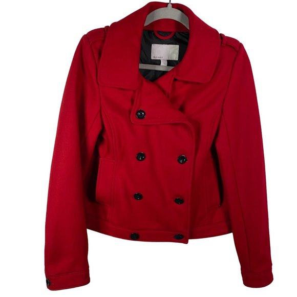 Old Navy Women's Size Small Red Button Up Wool‎ Long Sleeve Pea Coat Jacket - Picture 2 of 15
